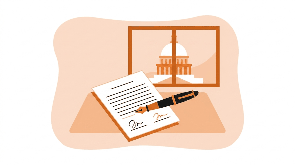 History of OSHA: pen resting on the signed Occupational Safety and Health Act of 1970