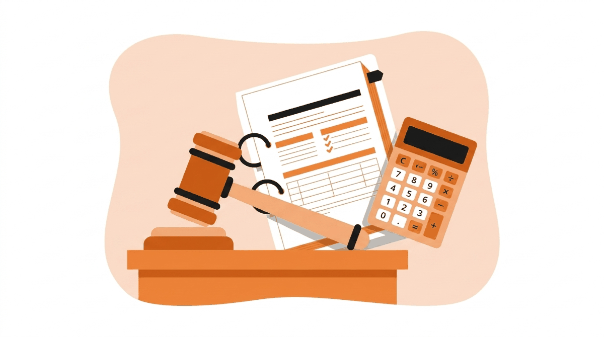 OSHA maximum penalties: gavel, citation paperwork and calculator representing fine amounts
