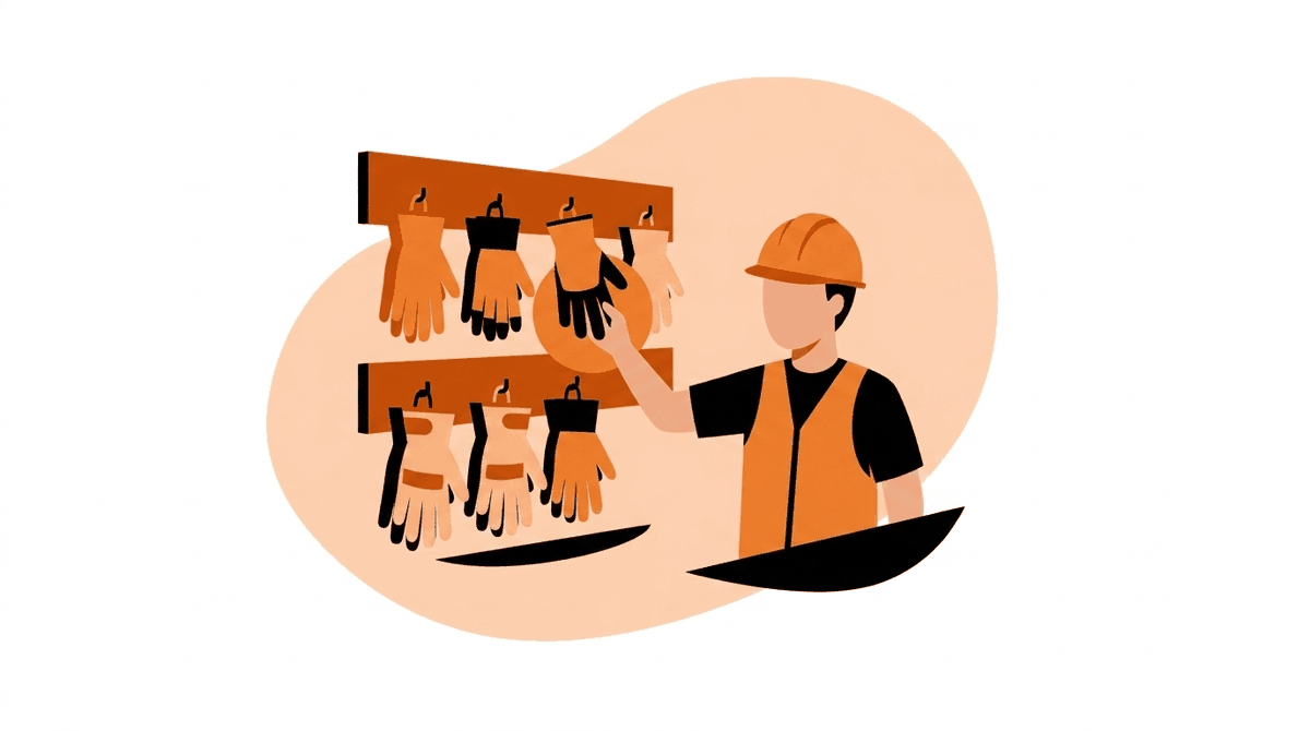 Hand safety PPE: worker selecting the right gloves for the job from a glove rack