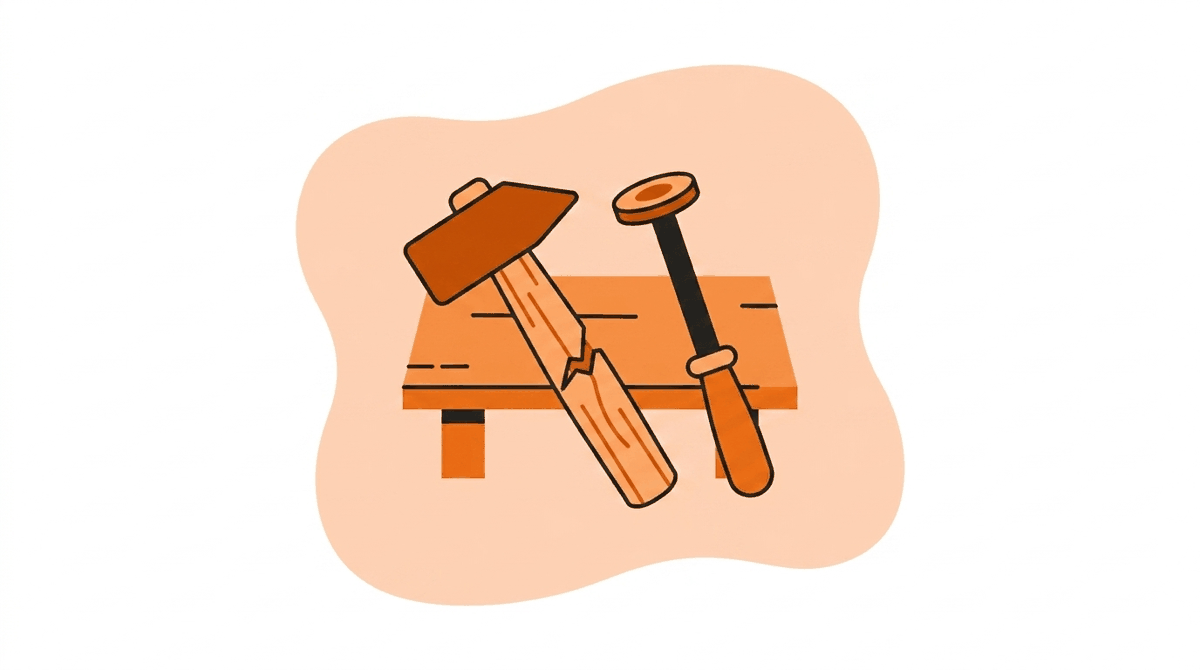 Hand tool risks: cracked hammer handle and mushroomed chisel head that should be taken out of service