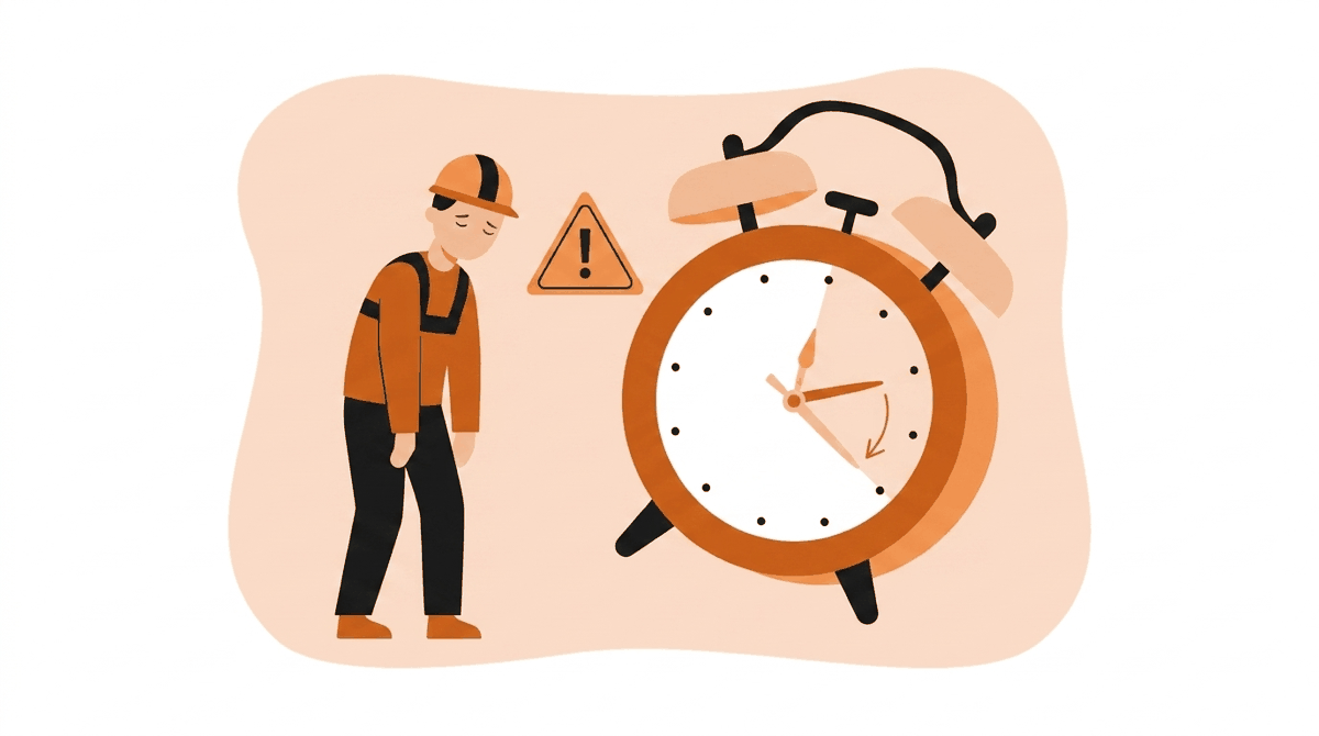 Why fatigue matters: worker awake 17 hours beside a clock, impaired like being over the alcohol limit